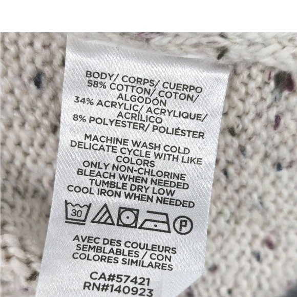 LOFT Button Sleeve Sweater Crew Neck Dress in Speckled Oatmeal Cream Size S - Picture 9 of 15